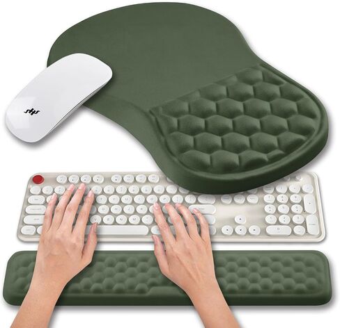Hokafenle 2 in 1 Ergonomic Mouse Pad Wrist Support & Wrist Rest for Computer Keyboard Set, with Relieve Carpal Tunnel Pain Massage Bulge and Full Memory Gel Design (2In1 Set, Black) in Saudi Arabia