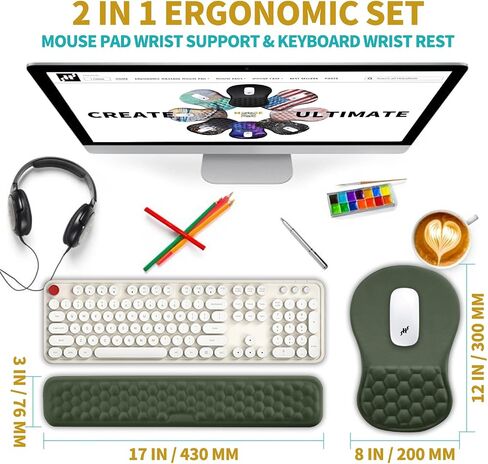 Hokafenle 2 in 1 Ergonomic Mouse Pad Wrist Support & Wrist Rest for Computer Keyboard Set, with Relieve Carpal Tunnel Pain Massage Bulge and Full Memory Gel Design (2In1 Set, Black) in Saudi Arabia