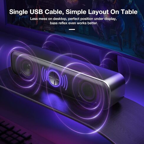 مكبر صوت USB للكمبيوتر مع مقبض ستبليس، ستيريو مزدوج 5 وات، فتحات تعزيز الجهير، تحويل ضوء RGB. مكبر صوت للألعاب Plug-n-Play لسطح المكتب مع توافق كامل، مكبر صوت للكمبيوتر المحمول للكمبيوتر المحمول in Kuwait