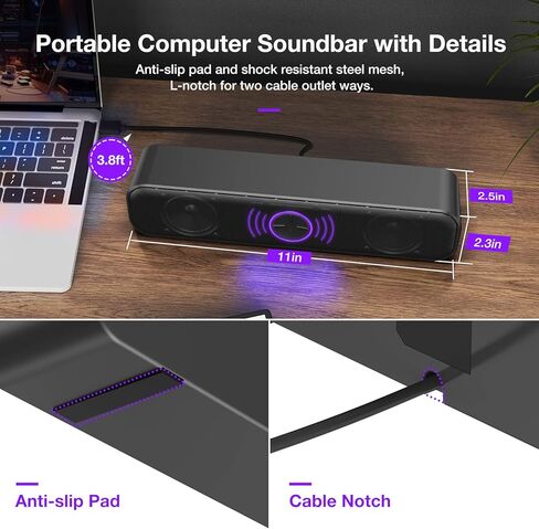مكبر صوت USB للكمبيوتر مع مقبض ستبليس، ستيريو مزدوج 5 وات، فتحات تعزيز الجهير، تحويل ضوء RGB. مكبر صوت للألعاب Plug-n-Play لسطح المكتب مع توافق كامل، مكبر صوت للكمبيوتر المحمول للكمبيوتر المحمول in Kuwait