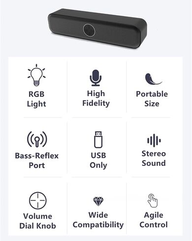مكبر صوت USB للكمبيوتر مع مقبض ستبليس، ستيريو مزدوج 5 وات، فتحات تعزيز الجهير، تحويل ضوء RGB. مكبر صوت للألعاب Plug-n-Play لسطح المكتب مع توافق كامل، مكبر صوت للكمبيوتر المحمول للكمبيوتر المحمول in Kuwait