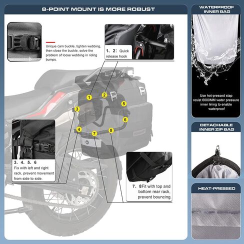 حقيبة سرج للدراجة النارية من Rhinowalk مقاومة للماء، حقيبة أمتعة، حقيبة جانبية للدراجة النارية سريعة الإصدار 20 لتر (أخضر جيشي) in Kuwait