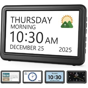 Clock with Day and Date for Elderly, 7" Large Display Digital Calendar Day Clock with 20 Custom Alarms and Medicine Reminders, 12 Display Modes, Dimmable Dementia Alzheimers Clocks for Seniors