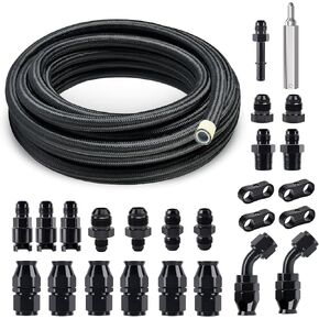 Evil Energy 6an PTFE FUEL LINE KIT 25FT ، AN6 E85 Braided PTFE FUEL HOSE KIT PTFE HOSE 25ft Black