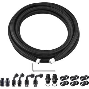 Evil Energy 8an Ptfe Fuel Line Kit ، AN8 E85 NYLON PRIDED PTFE FUEL HOSE KIT 10FT BLACK (13/32 "ID)