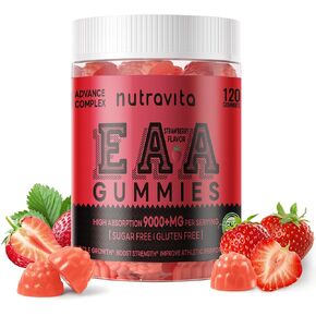EAA Gummies 120 Gummies (Strawberry) ، 9000 mg أحماض أمينية أساسية-جميع الأمينوس الأساسيين 9 (EAA) وجميع الأمينوس المتفرعة (BCAAs) ، غير المعدلة وراثيًا ، خالية من الغلوتين ، ودية نباتية