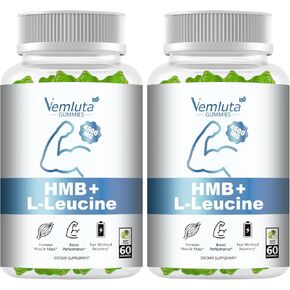 2 Packs HMB and Leucine Supplements Gummies for Men, Women - 4500MG, HMB ＆ Leucine for Muscle Recovery & Growth Support, Non-GMO, Gluten-Free, Vegan, Adults & Elder, Apple Flavor, 120 Counts