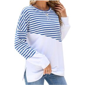 Womens Tunic Tops Long Sleeve Striped Shirts Crewneck Sweatshirt Casual Long Sleeve Fashion