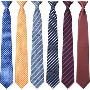 Janmercy 6 Pcs Clip on Tie for Men Clip on Easy Necktie Striped Solid Plaid Dots Mixed Lot Tie for Office School, 20 Inch (Business Style)