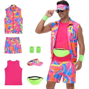 80s Men Workout Costume,90s Outfit Clothing for Adults, Halloween Cosplay Couples Costume Set