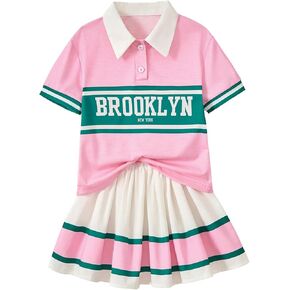 SOLY HUX Toddler Girl's Summer Clothes Short Sleeve Graphic Top Pleated Skater Skirts 2 Piece Sporty Preppy Outfits