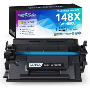 الحبر الإلكتروني 148X W1480X مع استبدال خرطوشة الحبر المتوافقة مع رقاقة HP 148X 148A لطابعة HP Pro MFP 4101fdw 4001n 4001dn 4001dw MFP 4101 4101fdn، حزمة واحدة باللون الأسود تظهر مستوى الحبر