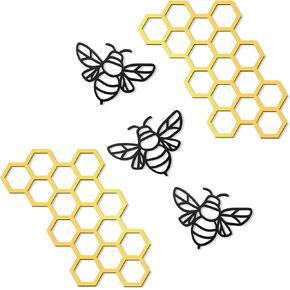 Peryiter 5 PCS Metal Bee Wall Art Farmhouse Honey Bee Honey Comb Decor