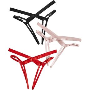 OYOANGLE Women's 3 Pack Panties Set Cut Out Crotchless Panty Adjustable String Low Rise Thongs in Saudi Arabia