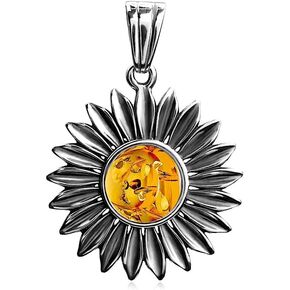 Ian and Valeri Co. Amber Sterling Silver عباد الشمس قلادة كبيرة