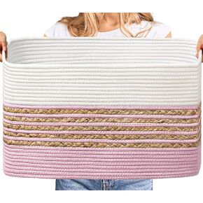 UBBCARE Set of 4 Storage Cubes 11 X 11 X 11 in, Water Hyacinth Storage Bins for Shelves, Toys, Book, Storage Baskets with Handles, Cotton Rope Woven Baskets for Organizing, Navy Blue