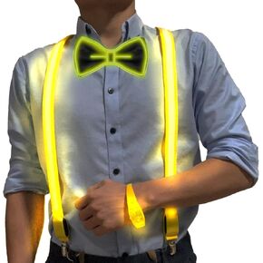 LED Light Up Suspenders With Rhythm Glow Bracelets And Bow Tie Combo, Adjustable Elastic Flashing Led Clothing