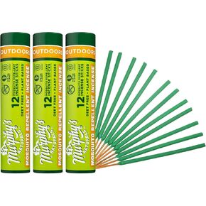 Murphy's Naturals Mosquito Pricens Pisense Sticks (36 Count) | مكونات طبيعية مثبتة مثل إكليل الجبل والليمون والسترونيلا | كل عصا تحمي 2.5+ ساعة | عظيم للساحة والتخييم