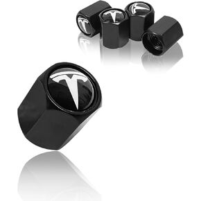 5 Pack Tire Valve Stem Caps Leakproof Aluminum Tire Valve Caps with Rubber O-Rings Compatible with for Tesla Model 3, S, X, Y (Red Logo)