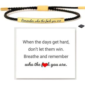 Remember Who The Fuck You Are Bracelet, Motivational Crystal Energy Chain Bracelets Inspirational Stainless Steel Engraved Bracelet For Women Men Jewelry Gift