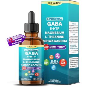 Gaba liposomal ، 5-HTP ، Magnesium ، theanine ، Ashwagandha Liquid Drops-Ultra Porent ، Taspberry Taste ، USA Made & Lab تم اختباره-2 أوقية (60 مل)