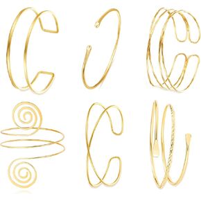 BROCC 6pcs Gold Arm Cuff Bracelet Set for Women Adjustable Coil Swirl Upper Cuff Bracelet Jewelry