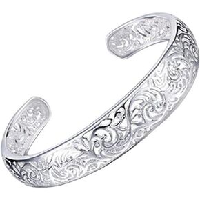 Bracelets, Women's 925 Sterling Silver Bezel Hollow Cuff Bangle Open Bracelet Jewelry Gift Durability and attraction