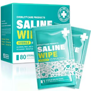 Saline Wipes | 80 Pcs Sterile Wet Towelettes Formulated for Sensitive Skin | Nose, Piercing Aftercare, Baby & Kids | No-sting Alcohol-Free Wipes with Aloe Vera | 6" x 8" Extra Large Sheet