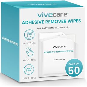 ViveCare Medical Adhesive Remover Wipes for Skin (50 Pack) - No Sting Adhesive Remover Pads - Ostomy & Stoma Adhesive Removal Wipes & Cleaner - Adhesive Barrier