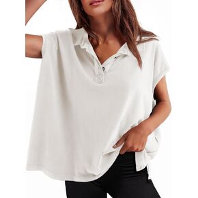 Tankaneo Womens Oversized Cap Sleeve Polo Shirts Summer Casual V Neck Tops Loose Fit Collared Cotton Tee Shirts in Kuwait