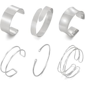 BROCC 6PCS Arm Cuff Jewelry for Women Upper Arm Cuff Bangle Minimalist Arm Cuff Bracelet Adjustable Coil Armband Set