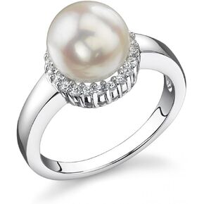 مصدر اللؤلؤ 8-8.5 ملم أصلي ياباني ياباني Akoya Saltwater Ring الخاتم لؤلؤة آشلي للنساء