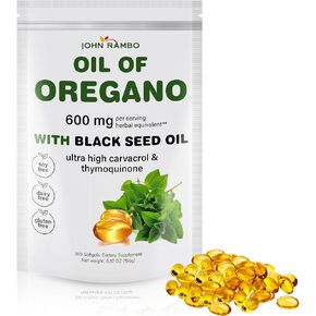Oil of Oregano with Black Seed Oil, 300 Softgels, 150-Day Supply, 165mg Carvacrol & 200mg Thymoquinone, 4X Strength Oregano Oil Capsules, Immune & Respiratory Support
