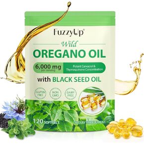 Oregano Oil Capsules, 2 in 1 6000mg Oil of Oregano with Black Seed Oil 200mg, Oil of Oregano Softgels 120 Count, Organic Oregano Oil Capsules, Immune Support, Non-GMO, Dairy-Free, Gluten-Free