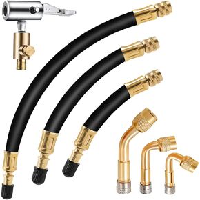 7pcs Universal Flexible Tire Valve Extenders, Upgraded Brass Valve Stem Extensions with 45°/90°/ 135°Angles & Tire Inflator Hose Adapter, Tire Valve Extension for Various Models (3.93in/5.90in/8.26in)