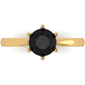 0.9ct Round Cut Solitaire Genuine Natural Black Onyx Wedding Bridal Designer art deco Anniversary Ring in 14k yellow Gold