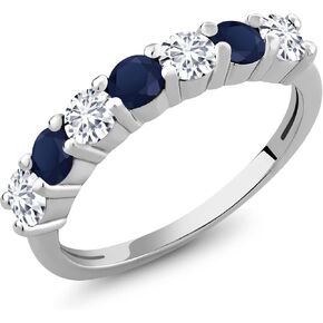 GEM Stone King 925 Sterling Silver Round E-F Lab Grown Diamond Blue Mapphire Ring For Women (1.34 CTTW ، Gemstone Birthstone ، متوفر في الحجم 5 ، 6 ، 7 ، 8 ، 9)