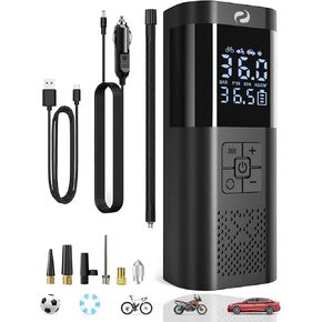 Tire Inflator Portable Air Compressor, Portable Air Pump with Pressure Gauge, Electric Tire Pump Battery 150PSI 12V DC, Cordless Tire Inflator with LED for Car Motorcycle Bicycle Ball