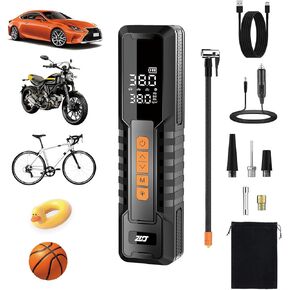 Tire Inflator Portable Air Compressor, Air Pump for Car Tires, Bike Pump, Portable Tire Inflator for Car, Motorcycle, Bike & Balls - 150PSI, 6000mAh Battery, LED Light & Auto Shut-Off Function