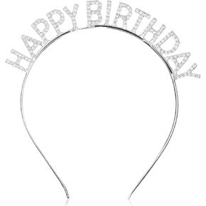 عيد ميلاد الفتاة الفتاة عيد ميلاد Sash Bling Rhinestone Hair Band Princess Tiara Sweet Sweet Happy Birthday Excalsions for Women Girls ، Silver