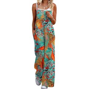 Ekouaer Womens Casual Sleeveless Jumpsuits Summer Boho Wide Leg Floral Rompers Overalls with Pockets