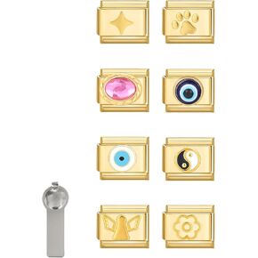 السحر الإيطالي Gold Eye Charm فقط 8pcs 9mm 9 ملم السحر المعياري السحر الرابط يدوي وحدة DIY الهدايا المجوهرات