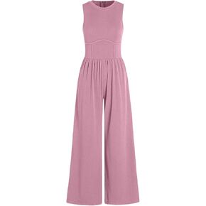 ANRABESS Womens Jumpsuits Dressy Summer Casual One Piece Outfits High Neck Tank Top Wide Leg Pants Rompers Jumper Pockets