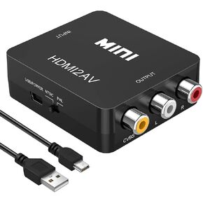 RCA to HDMI Converter, AV2Hdmi 1080P RCA Composite CVBS AV to HDMI Video Audio Converter Box for PS2 Wii Xbox VHS VCR Camera DVD Players, Support PAL/NTSC with USB Charge Cable (Black)…