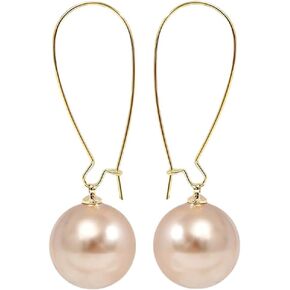 Big Pearl Hoop Earrings - Champagne Single Pearl Drop Earrings for Women