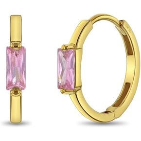 14k Yellow Gold Toddlers and Little Girls Baguette Cut Cubic Zirconia Hoop Earrings 9mm - Stylish and Simple CZ Hoop Earrings For Young Girls - Classic Accessories for Young Girls Special Occasion