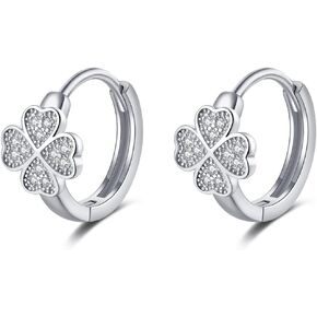 SLUYNZ Sterling Silver Small Clover Leaf Hoop Earrings for Women Teens CZ Clover Leaf Flower Hoop Earrings