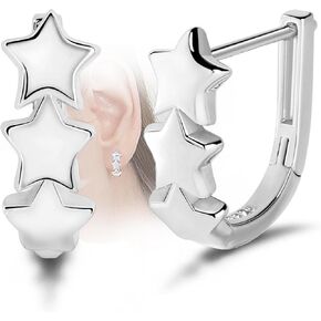 أقراط نجم Hoop للنساء الفتيات - أقراط Sterling Silver Stars للمراهقات المراهقة Hypoallergenic Minimalist Star على شكل أقراط Huggie Hoop للآذان الحساسة للأقراط اللذيذة لعيد ميلاد عيد الميلاد