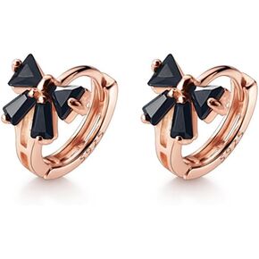 Reffeer Solid 925 Sterling Silver Bow Hoop Earrings Huggie for Women Teens Black CZ Bowknot Hoop Earrings Ribbon Cartilage Huggie
