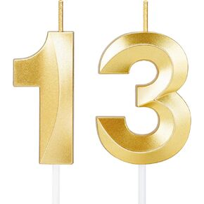 13 شمعة عيد ميلاد ، ديكورات عيد ميلاد 13 للفتيات الفتيات ، أرقام الذهب الشموع للفتيات في سن المراهقة ، ثلاثة عشر شموع كعكة الحفلات الحفلات